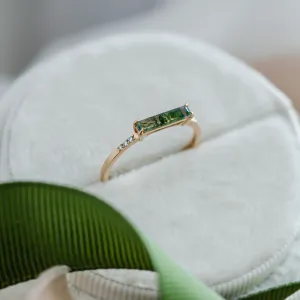 Gold ring with baguette moss agate and diamonds ELLETH Thumbnail