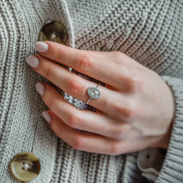 Unusual halo engagement ring with salt and pepper diamonds RIDLEY Image