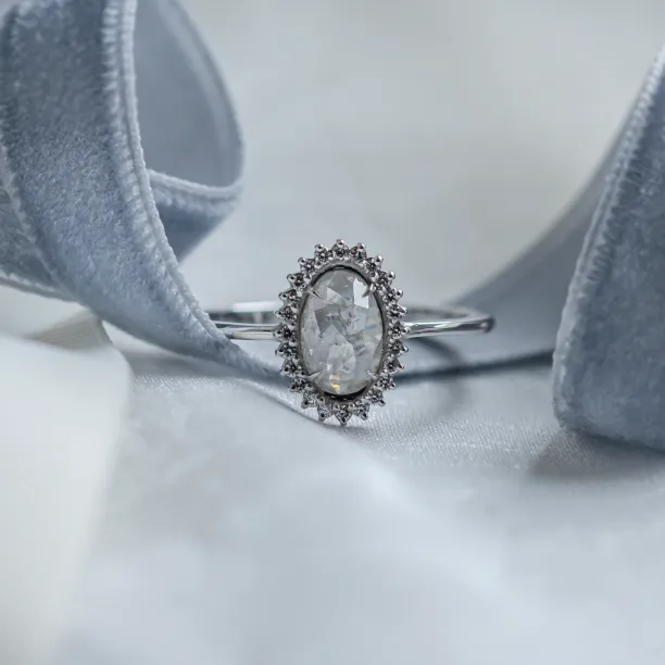 Unusual halo engagement ring with salt and pepper diamonds RIDLEY Image