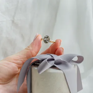 Elegant halo ring with salt and pepper diamonds TANANAI Thumbnail