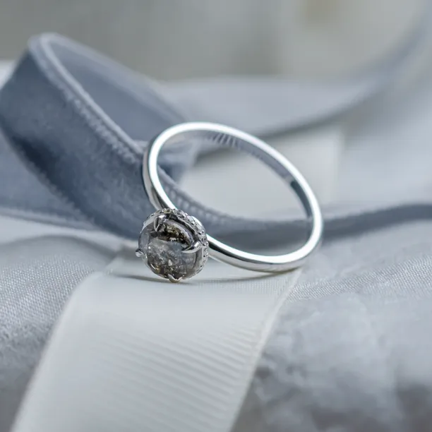 Luxury engagement ring with salt and pepper diamonds TANAQUIL Image
