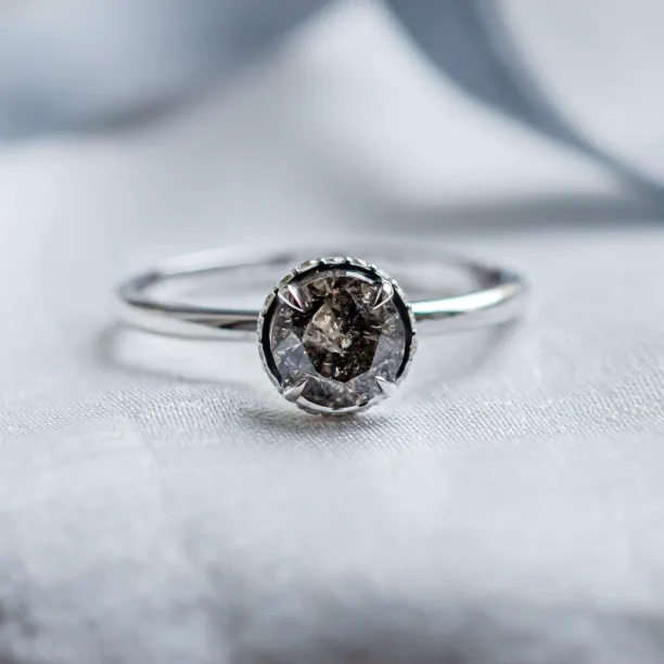 Luxury engagement ring with salt and pepper diamonds TANAQUIL Image