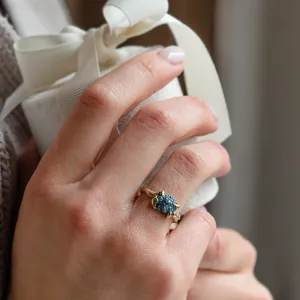 Gold ring with blue raw diamond CLOUD