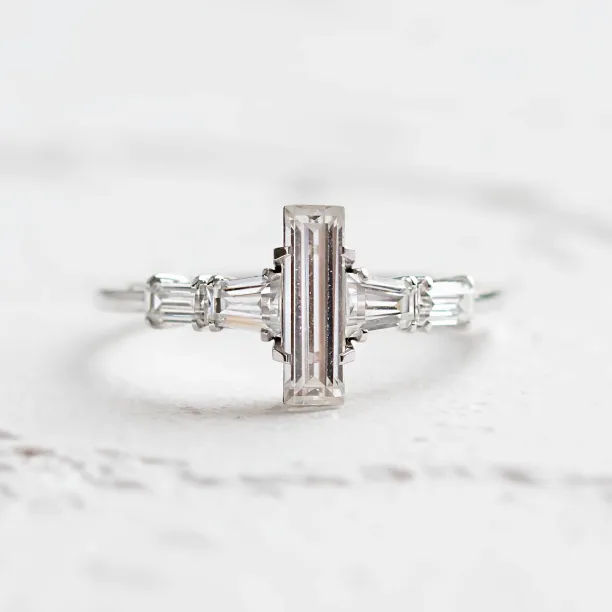 Elegant engagement ring with baguette moissanites EARL Image