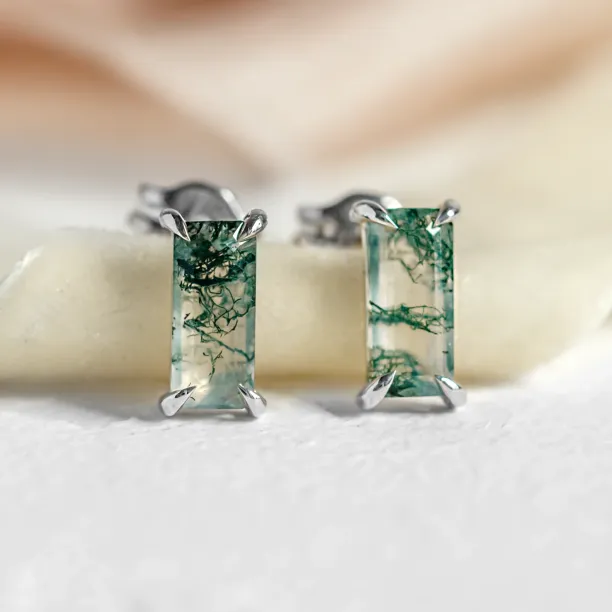 Zlaté náušnice s baguette mechovými acháty ANDUINA Image