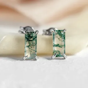 Gold baguette moss agate earrings ANDUINA