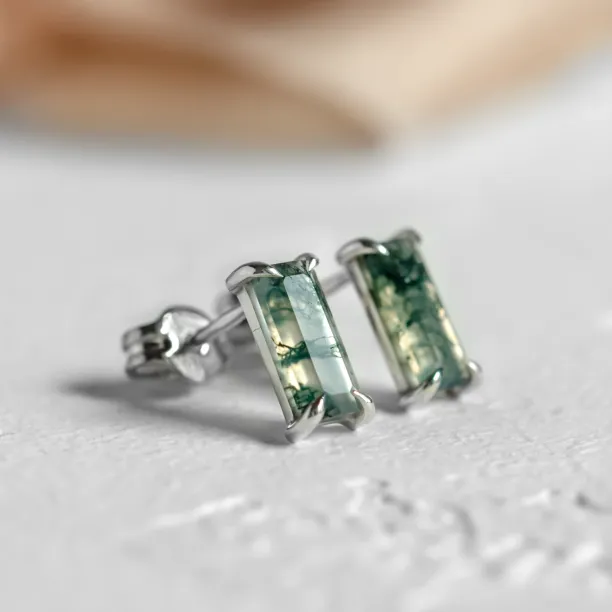 Zlaté náušnice s baguette mechovými acháty ANDUINA Image