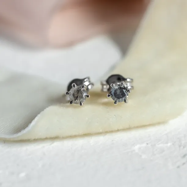 Gold minimalist earrings with salt and pepper diamonds SIRIUS Image