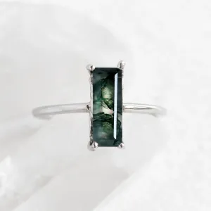 Ring with baguette moss agate ALVA Thumbnail