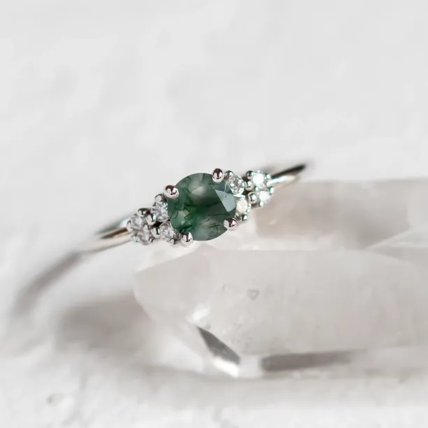 Gold moss agate ring with diamonds EDDIE Image