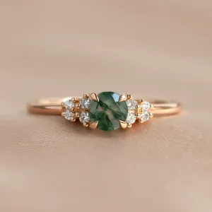Gold moss agate ring with diamonds EDDIE
