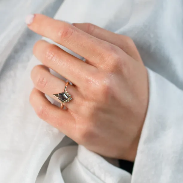 Netradiční zásnubní prsten se salt and pepper diamantem a bočními diamanty ADIRA Image