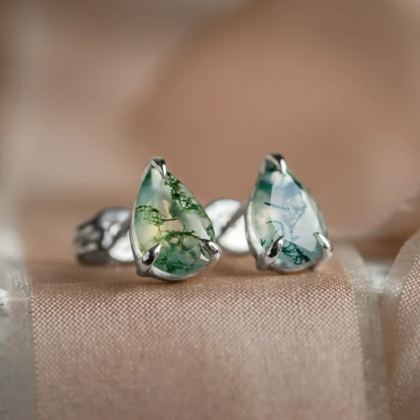 Zlaté náušnice s pear mechovými acháty ARDY Image