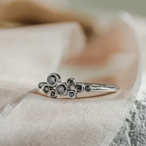 Cluster prsten v bezel stylu se salt'n'pepper diamanty BUBBLE Thumbnail