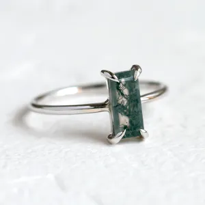 Elegant ring with baguette moss agate FAIRY Thumbnail
