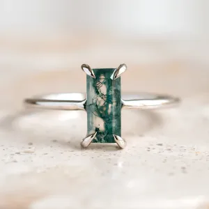 Elegant ring with baguette moss agate FAIRY