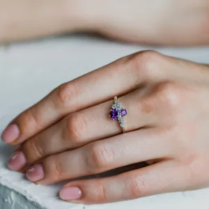 Zlatý cluster prsten s ametysty a diamanty BERRY Thumbnail