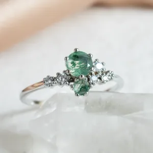 Cluster ring with moss agate and diamonds FANTASY Thumbnail