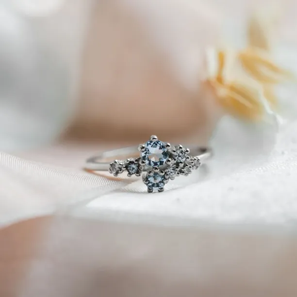 Cluster ring with aquamarines and diamonds GLACIER Image