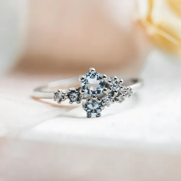Cluster ring with aquamarines and diamonds GLACIER Image
