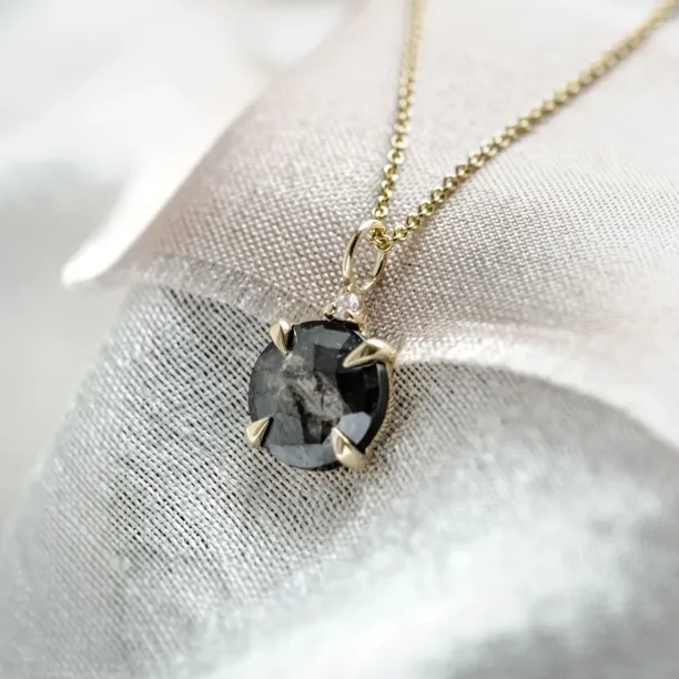 Gold necklace with round diamond salt and pepper EUGENIE Image