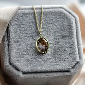 Gold necklace with oval salt'n'pepper diamond VICTORIA Thumbnail