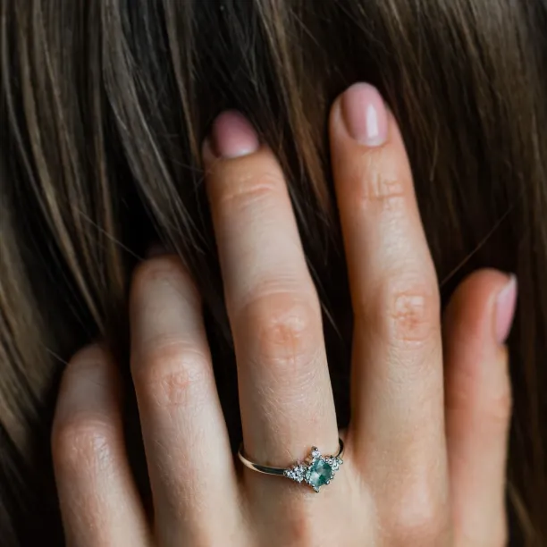 Mechový achát ve zlatém prstenu s diamanty ALBEROBELLO Image