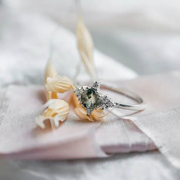 Mechový achát ve zlatém prstenu s diamanty ALBEROBELLO Image