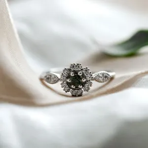 Vintage engagement ring with moss agate and diamonds CALLIN Thumbnail
