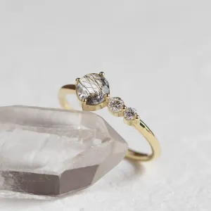 Gold ring with rutilated quartz and diamonds QUIDO Thumbnail