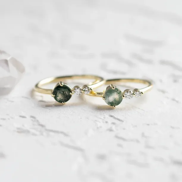 Decent ring with moss agate and diamonds FOREST Image