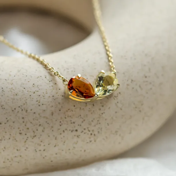 Gold necklace toi et moi with citrine and lemon quartz MEL Image