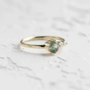 Decent ring with moss agate and diamonds FOREST Thumbnail