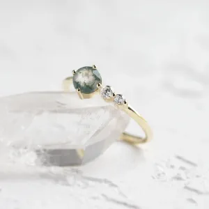 Decent ring with moss agate and diamonds FOREST Thumbnail