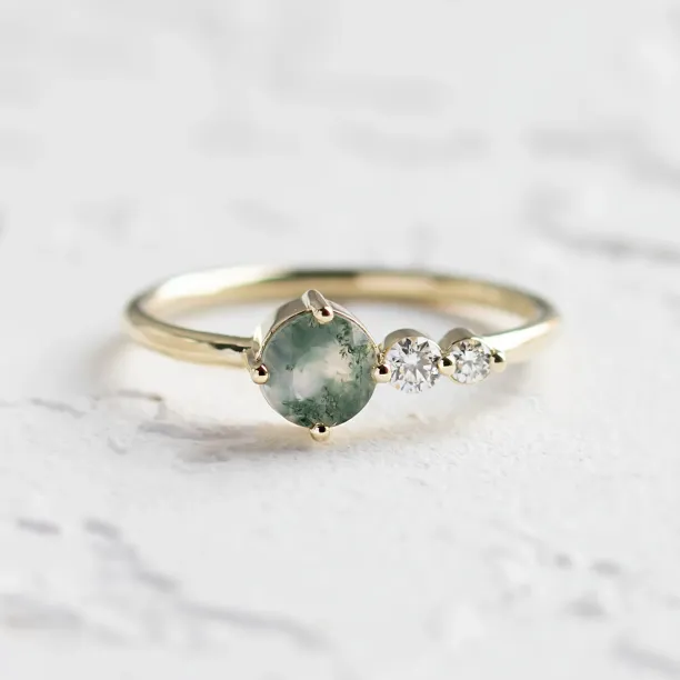 Decent ring with moss agate and diamonds FOREST Image