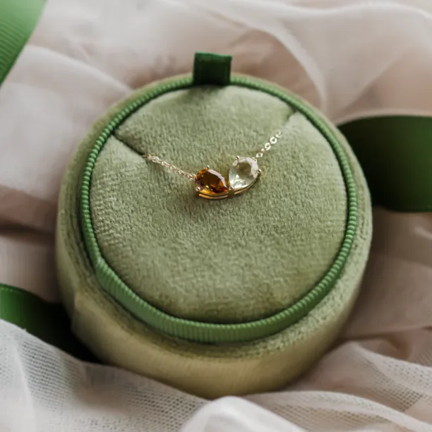 Gold necklace toi et moi with citrine and lemon quartz MEL Image