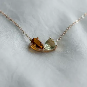 Gold necklace toi et moi with citrine and lemon quartz MEL Thumbnail