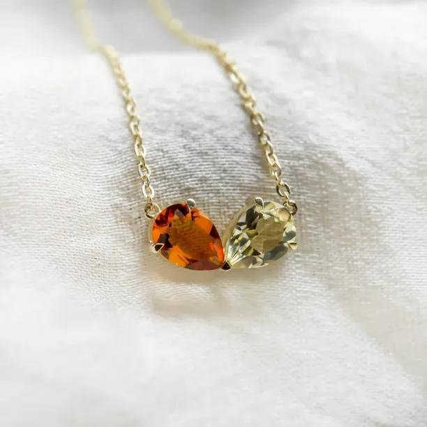Gold necklace toi et moi with citrine and lemon quartz MEL Image