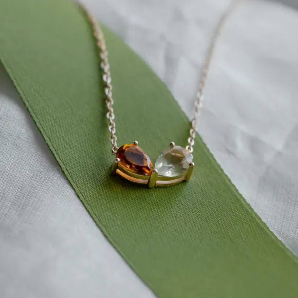 Gold necklace toi et moi with citrine and lemon quartz MEL Image