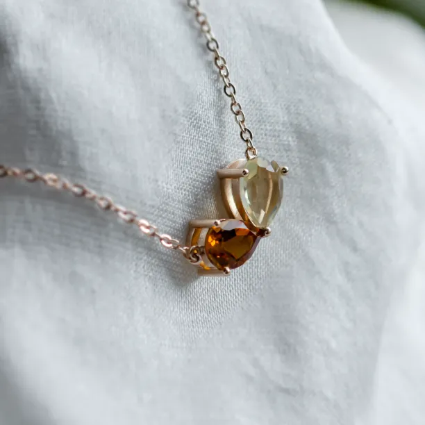 Gold necklace toi et moi with citrine and lemon quartz MEL Image