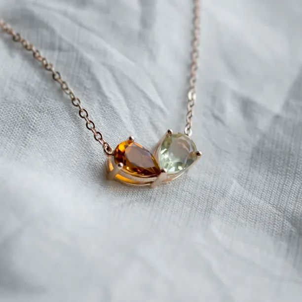 Gold necklace toi et moi with citrine and lemon quartz MEL Image