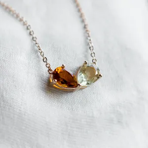Gold necklace toi et moi with citrine and lemon quartz MEL
