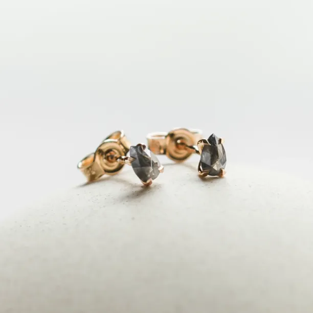 Gold minimalist earrings with salt and pepper diamonds STELLIE Image