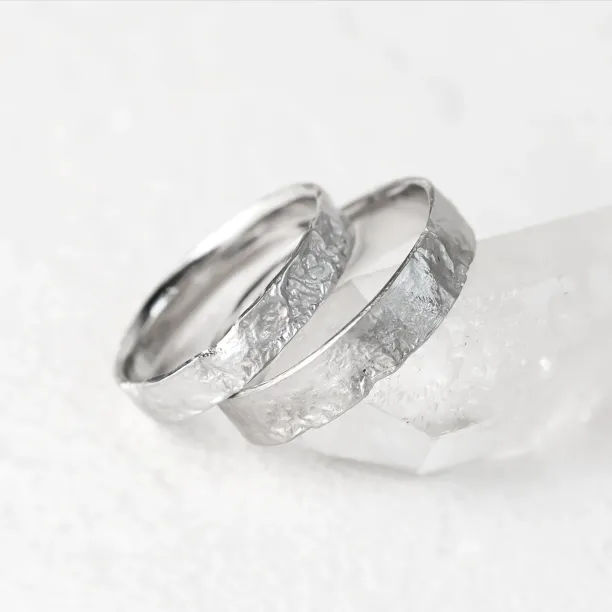 Unusual moon surface wedding bands LUNARIUM Image