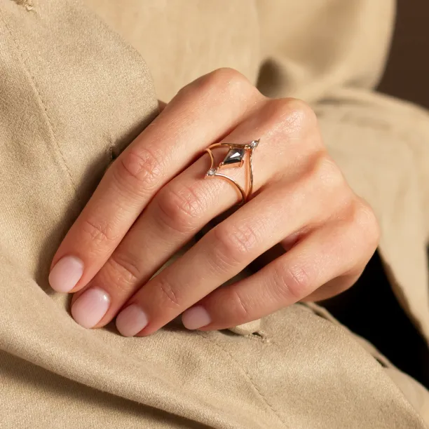 Luxusní dvojitý prsten se salt'n'pepper diamanty SPLITE Image