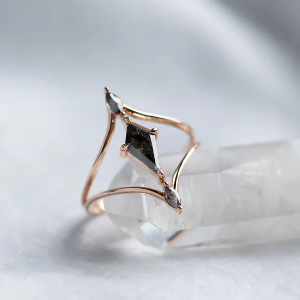 Luxusní dvojitý prsten se salt'n'pepper diamanty SPLITE Image