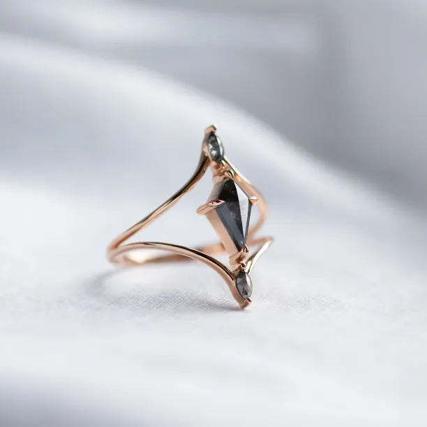 Luxusní dvojitý prsten se salt'n'pepper diamanty SPLITE Image