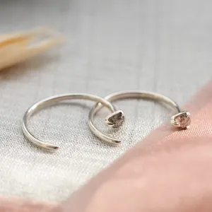 Gold threaded upside down hoops with salt'n'pepper diamonds CELESTIA Thumbnail