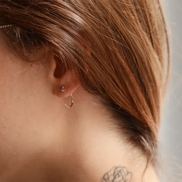 Gold threaded upside down hoops with salt'n'pepper diamonds CELESTIA Image