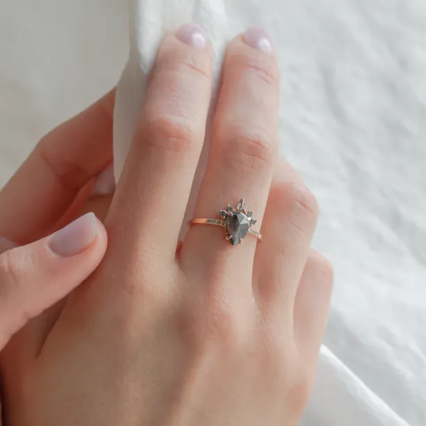 Zlatý cluster prsten se salt'n'pepper diamanty FILOMENA Image